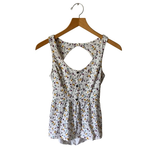O'neill Floral Open Back Peplum Blouse Floral Sleeveless Babydoll Top Size M - Picture 1 of 9